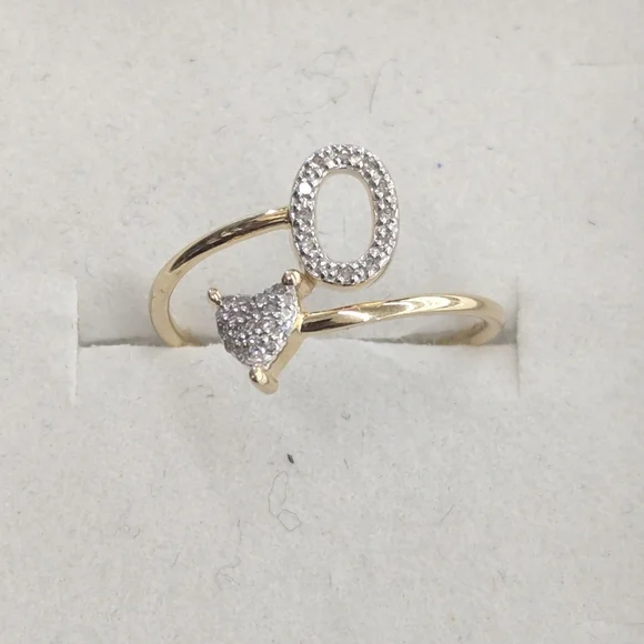 Real diamond 10kt Yellow Gold Initial O Ring For Women